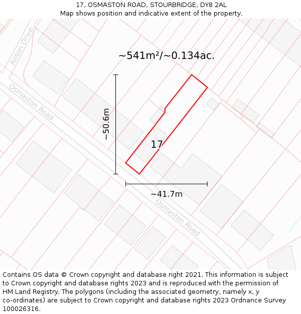 17, OSMASTON ROAD, STOURBRIDGE, DY8 2AL: Plot and title map