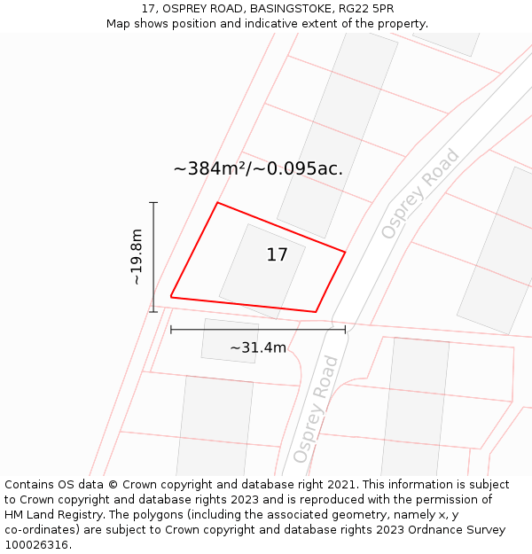 17, OSPREY ROAD, BASINGSTOKE, RG22 5PR: Plot and title map