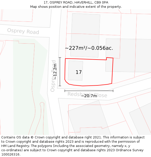 17, OSPREY ROAD, HAVERHILL, CB9 0PA: Plot and title map
