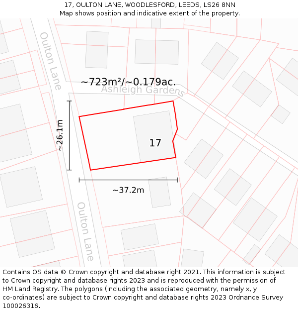 17, OULTON LANE, WOODLESFORD, LEEDS, LS26 8NN: Plot and title map