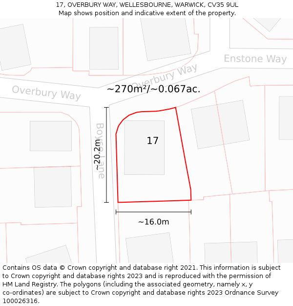 17, OVERBURY WAY, WELLESBOURNE, WARWICK, CV35 9UL: Plot and title map
