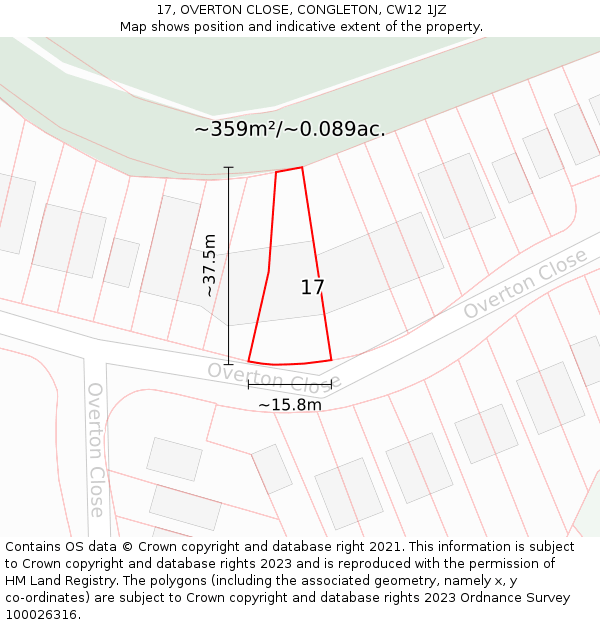 17, OVERTON CLOSE, CONGLETON, CW12 1JZ: Plot and title map