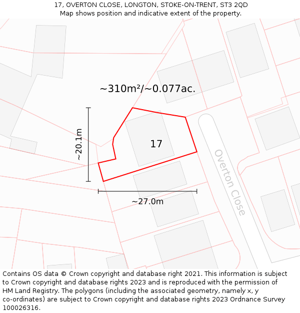 17, OVERTON CLOSE, LONGTON, STOKE-ON-TRENT, ST3 2QD: Plot and title map