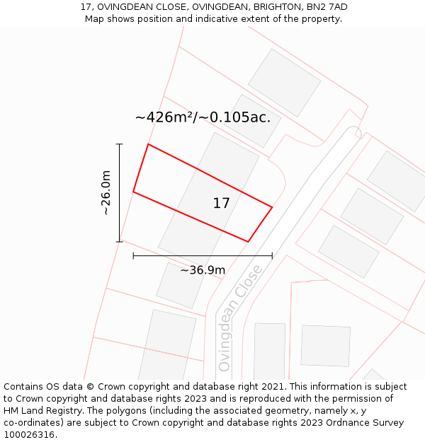 17, OVINGDEAN CLOSE, OVINGDEAN, BRIGHTON, BN2 7AD: Plot and title map
