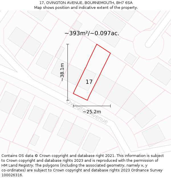 17, OVINGTON AVENUE, BOURNEMOUTH, BH7 6SA: Plot and title map