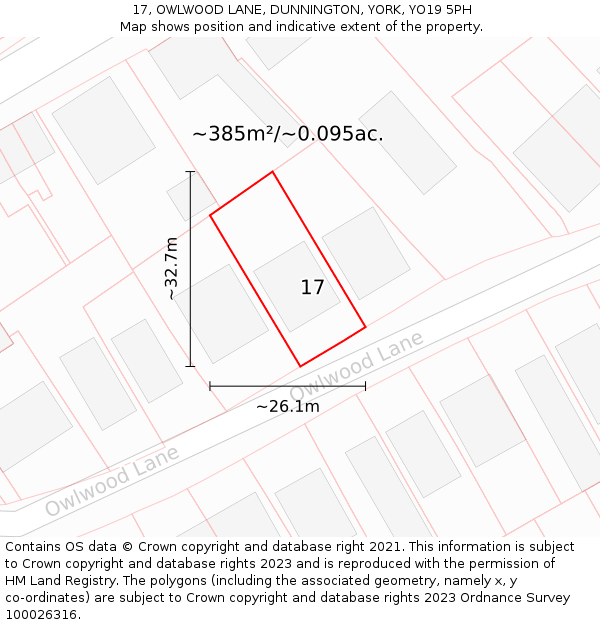 17, OWLWOOD LANE, DUNNINGTON, YORK, YO19 5PH: Plot and title map