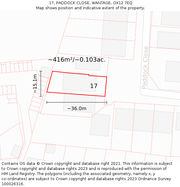17, PADDOCK CLOSE, WANTAGE, OX12 7EQ: Plot and title map