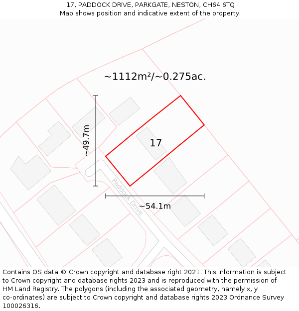 17, PADDOCK DRIVE, PARKGATE, NESTON, CH64 6TQ: Plot and title map