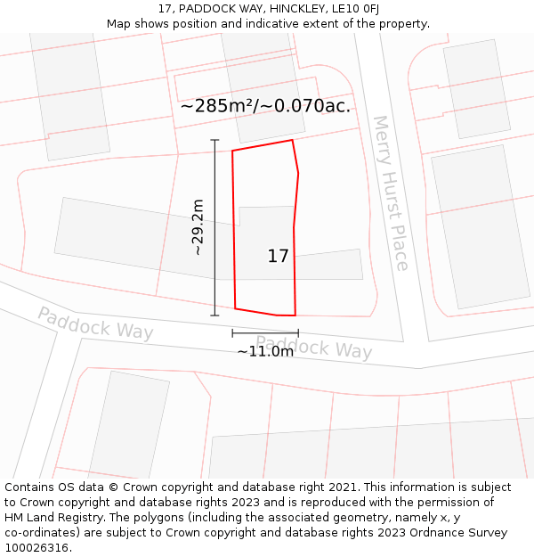 17, PADDOCK WAY, HINCKLEY, LE10 0FJ: Plot and title map