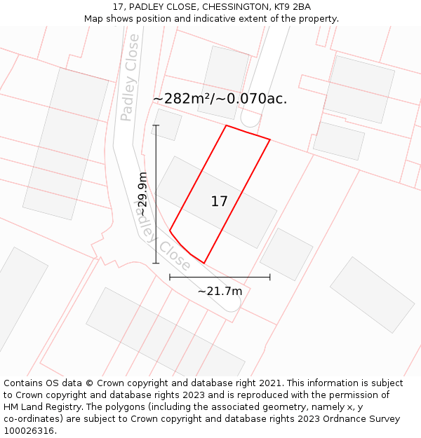 17, PADLEY CLOSE, CHESSINGTON, KT9 2BA: Plot and title map