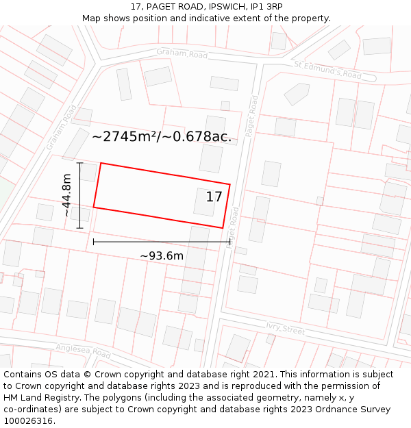 17, PAGET ROAD, IPSWICH, IP1 3RP: Plot and title map