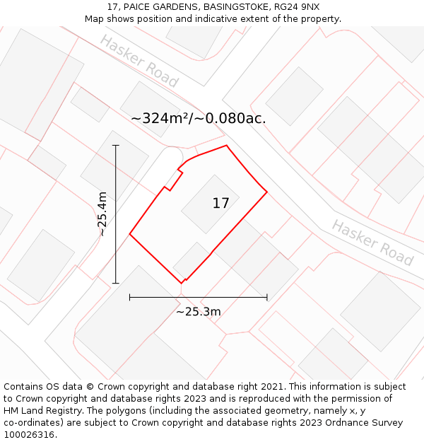 17, PAICE GARDENS, BASINGSTOKE, RG24 9NX: Plot and title map