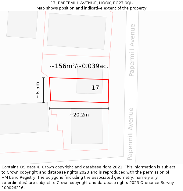 17, PAPERMILL AVENUE, HOOK, RG27 9QU: Plot and title map