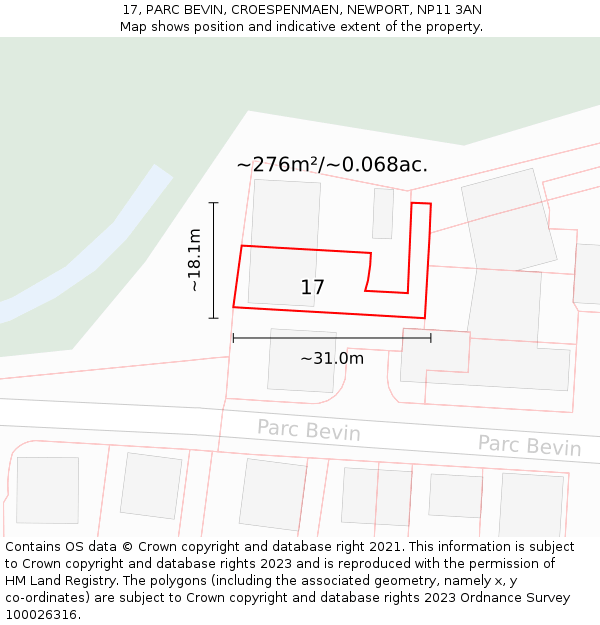 17, PARC BEVIN, CROESPENMAEN, NEWPORT, NP11 3AN: Plot and title map