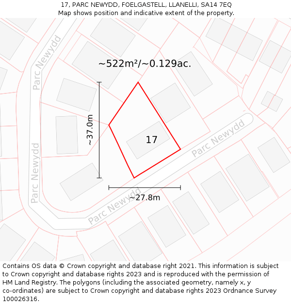17, PARC NEWYDD, FOELGASTELL, LLANELLI, SA14 7EQ: Plot and title map
