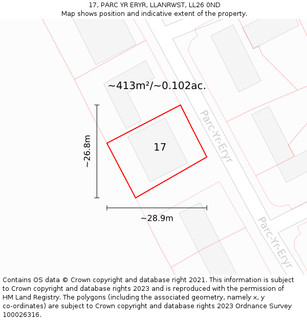 17, PARC YR ERYR, LLANRWST, LL26 0ND: Plot and title map