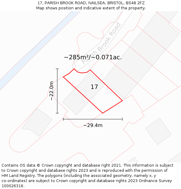 17, PARISH BROOK ROAD, NAILSEA, BRISTOL, BS48 2FZ: Plot and title map