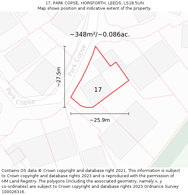 17, PARK COPSE, HORSFORTH, LEEDS, LS18 5UN: Plot and title map
