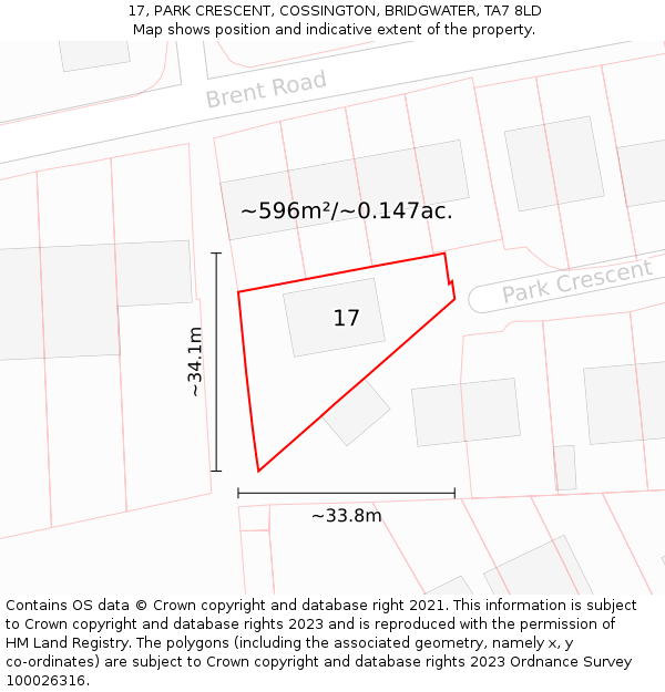 17, PARK CRESCENT, COSSINGTON, BRIDGWATER, TA7 8LD: Plot and title map