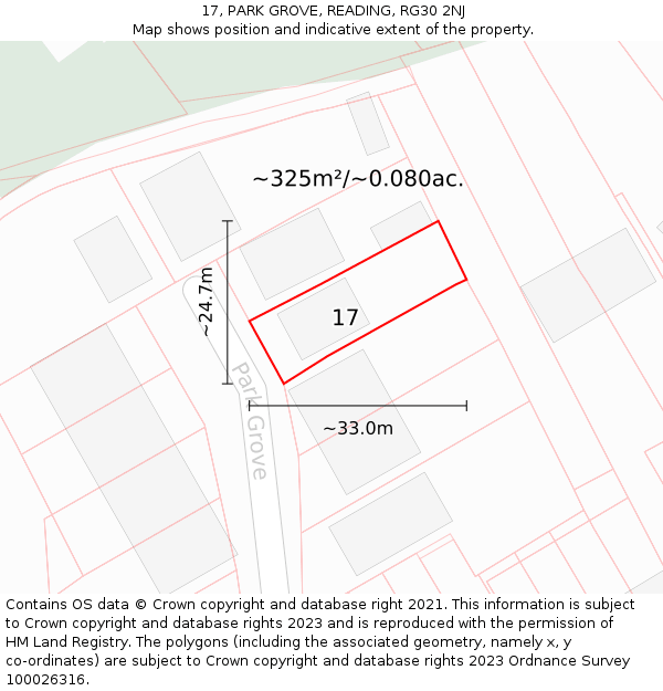 17, PARK GROVE, READING, RG30 2NJ: Plot and title map