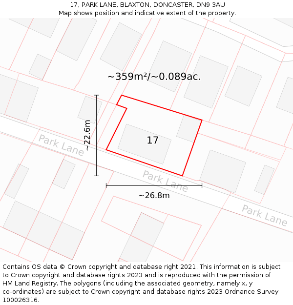 17, PARK LANE, BLAXTON, DONCASTER, DN9 3AU: Plot and title map