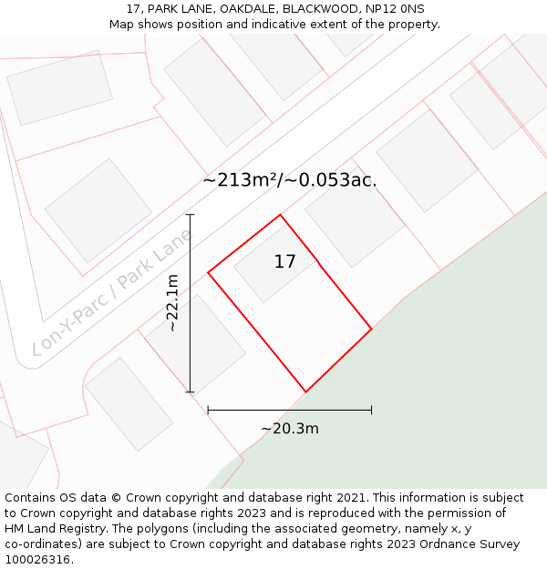 17, PARK LANE, OAKDALE, BLACKWOOD, NP12 0NS: Plot and title map