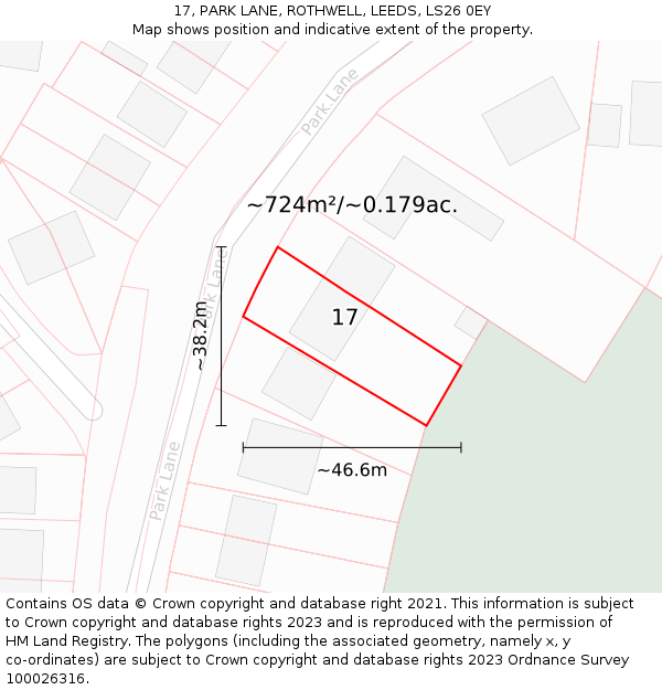 17, PARK LANE, ROTHWELL, LEEDS, LS26 0EY: Plot and title map