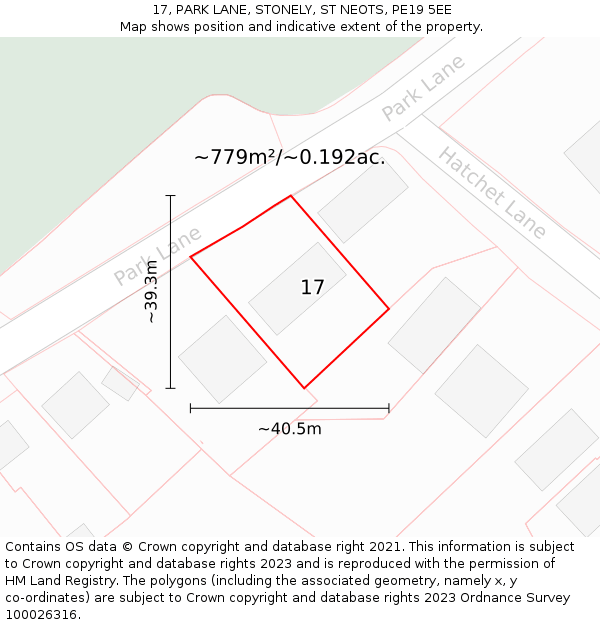 17, PARK LANE, STONELY, ST NEOTS, PE19 5EE: Plot and title map
