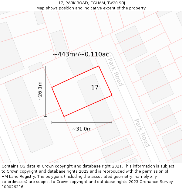 17, PARK ROAD, EGHAM, TW20 9BJ: Plot and title map