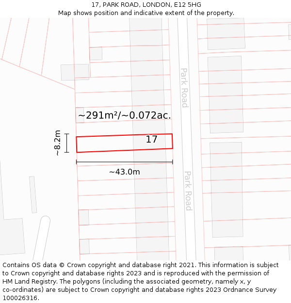 17, PARK ROAD, LONDON, E12 5HG: Plot and title map