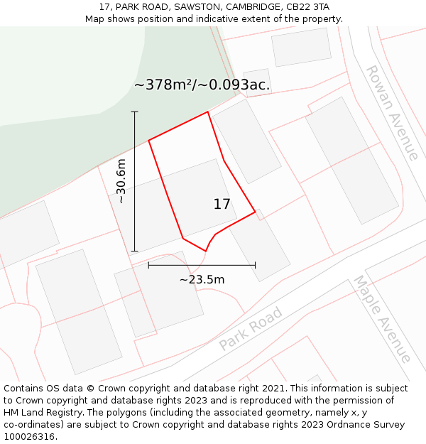 17, PARK ROAD, SAWSTON, CAMBRIDGE, CB22 3TA: Plot and title map
