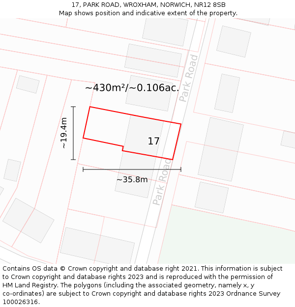 17, PARK ROAD, WROXHAM, NORWICH, NR12 8SB: Plot and title map