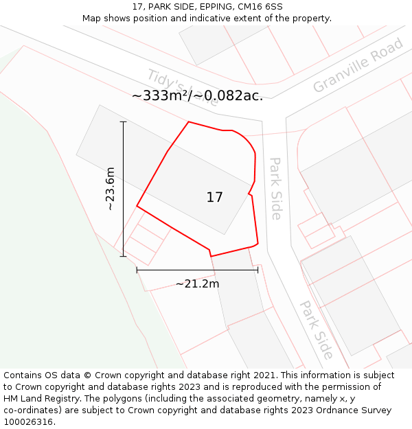 17, PARK SIDE, EPPING, CM16 6SS: Plot and title map