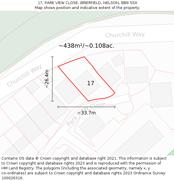17, PARK VIEW CLOSE, BRIERFIELD, NELSON, BB9 5SX: Plot and title map