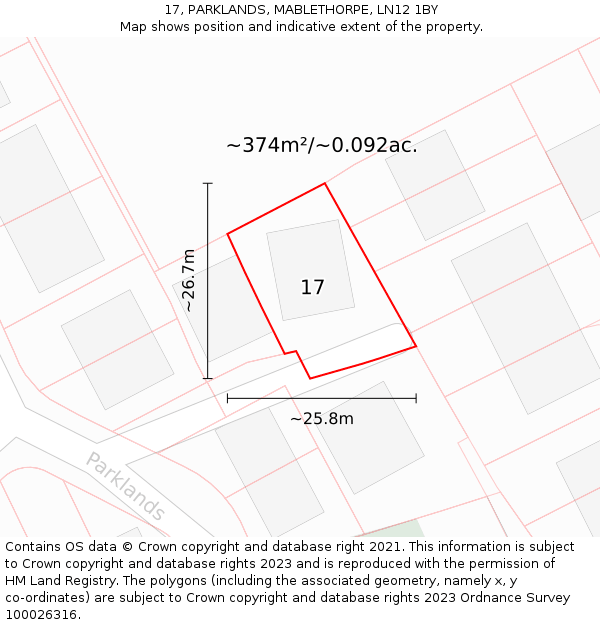 17, PARKLANDS, MABLETHORPE, LN12 1BY: Plot and title map
