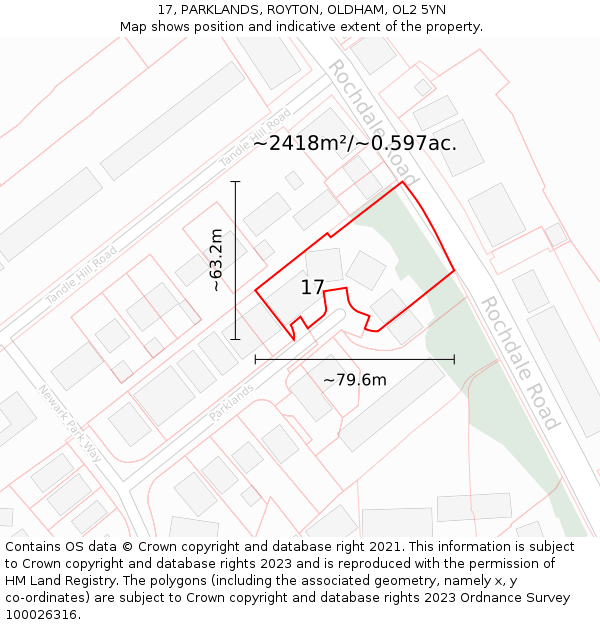 17, PARKLANDS, ROYTON, OLDHAM, OL2 5YN: Plot and title map