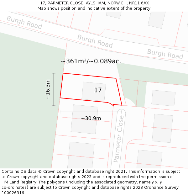 17, PARMETER CLOSE, AYLSHAM, NORWICH, NR11 6AX: Plot and title map