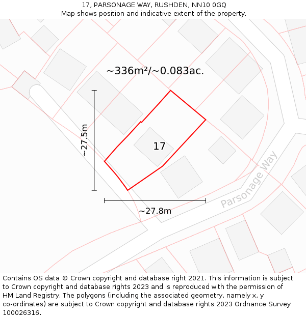 17, PARSONAGE WAY, RUSHDEN, NN10 0GQ: Plot and title map