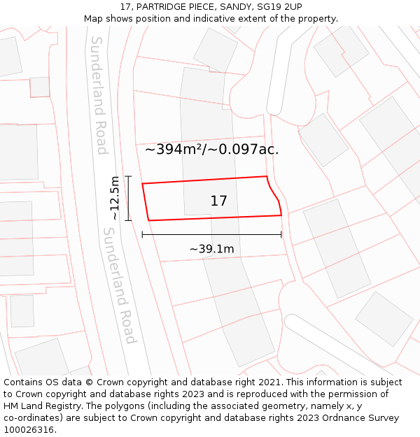 17, PARTRIDGE PIECE, SANDY, SG19 2UP: Plot and title map