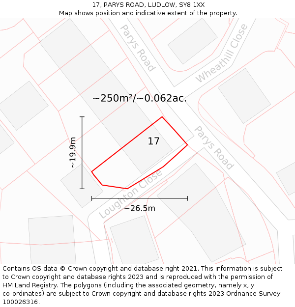 17, PARYS ROAD, LUDLOW, SY8 1XX: Plot and title map