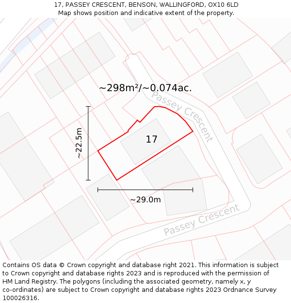17, PASSEY CRESCENT, BENSON, WALLINGFORD, OX10 6LD: Plot and title map