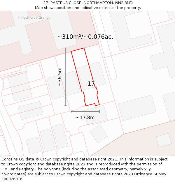 17, PASTEUR CLOSE, NORTHAMPTON, NN2 8ND: Plot and title map