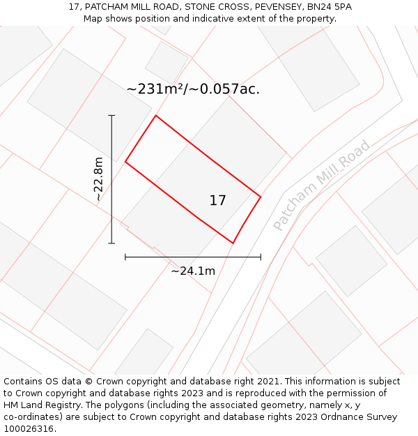 17, PATCHAM MILL ROAD, STONE CROSS, PEVENSEY, BN24 5PA: Plot and title map