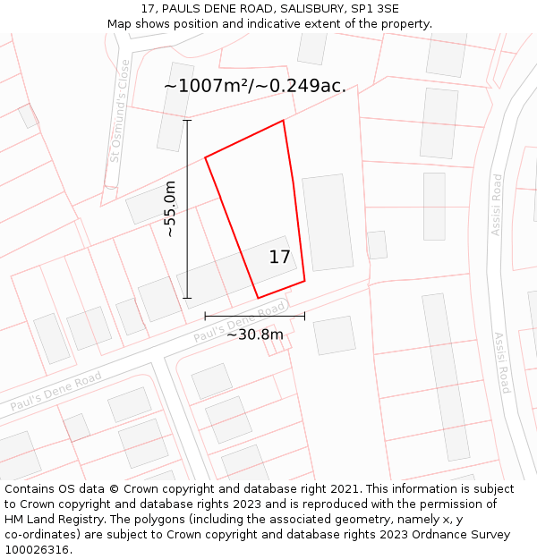 17, PAULS DENE ROAD, SALISBURY, SP1 3SE: Plot and title map