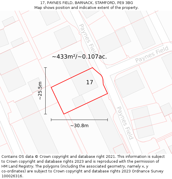 17, PAYNES FIELD, BARNACK, STAMFORD, PE9 3BG: Plot and title map