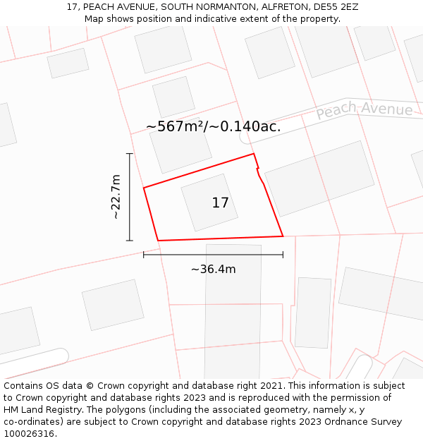 17, PEACH AVENUE, SOUTH NORMANTON, ALFRETON, DE55 2EZ: Plot and title map