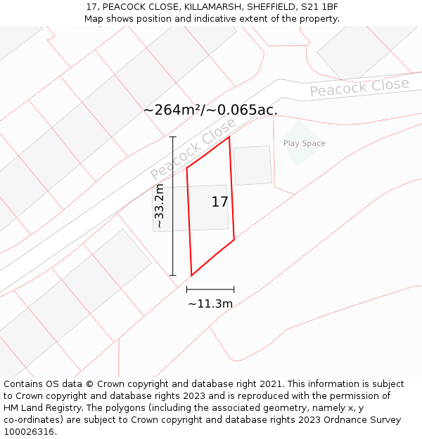 17, PEACOCK CLOSE, KILLAMARSH, SHEFFIELD, S21 1BF: Plot and title map
