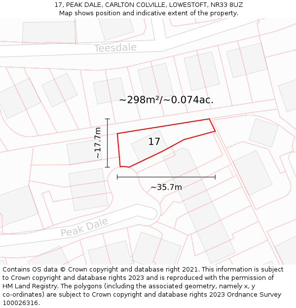 17, PEAK DALE, CARLTON COLVILLE, LOWESTOFT, NR33 8UZ: Plot and title map