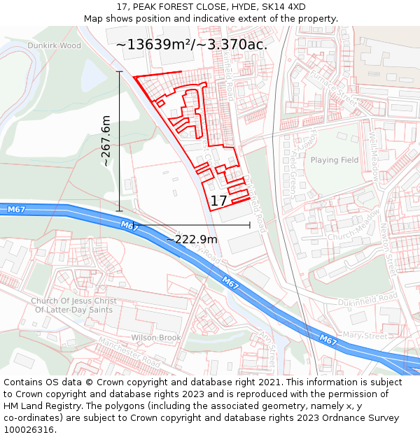 17, PEAK FOREST CLOSE, HYDE, SK14 4XD: Plot and title map