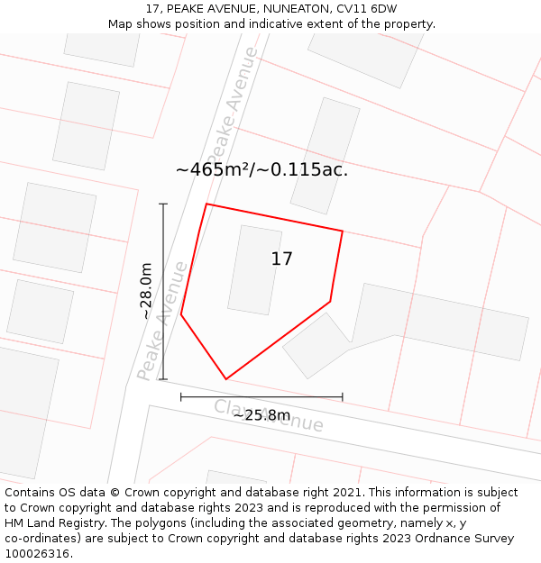 17, PEAKE AVENUE, NUNEATON, CV11 6DW: Plot and title map